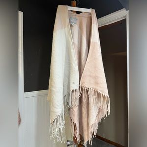 Pink/White Open Front Cardigan Fringe Shawl